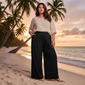 WynneLayers Black Wide Leg Knit Pull On Pants 3X Stretch Plus Size